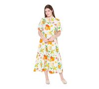 Ulla Popken Maxi Abito dal Taglio Svasato con Orlo con Volant, Scollo Montante e Mezze Maniche Bianco Neve 50+ 838182200-50+