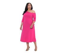 Ulla Popken Maxi Abito dal Taglio Svasato e Monospalla con Manica a 3/4 Rosa 46+ 847684540-46+