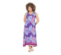 Ulla Popken Maxi Abito dal Taglio Svasato e Smanicato con Stampa Patchwork e Scollo a V Rosso Borgogna 58+ 838970820-58+