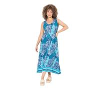 Ulla Popken Maxi Abito dal Taglio Svasato e Smanicato con Stampa Patchwork e Scollo a V Turchese Scuro 54+ 838970740-54+