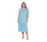 Ulla Popken Maxi Abito in Cotone Biologico con Conchiglie, Scollo a V e Ruche sulle Braccia Blue Jeans 50+ 849746721-50+