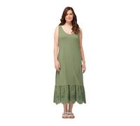 Ulla Popken Maxi Abito in Cotone Biologico dal Taglio Svasato e Smanicato con Scollo Rotondo Verde Salvia 46+ 826657185-46+
