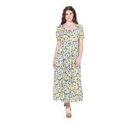Ulla Popken Leinenmix-maxikleid, Rundhals, Halbarm, Taschen Vestito, Giallo Sole, 48-50 Donna