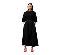 Ulla Popken Maxikleid, A-Linie, Bindegürtel, Jersey/Papertouch Vestito, Nero, 60-62 Donna