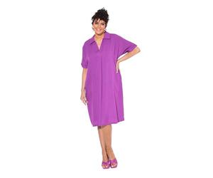 Ulla Popken Mini Abito da Donna, Taglie Forti, Taglie Forti, Oversize, Colletto Camicia, Scollo a V, Mezza Manica, Viola., 52-54