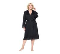 Ulla Popken Morgenmantel, Spitze, Bindegürtel, Langarm Accappatoio, Nero, 52-54 Donna