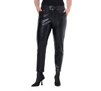 Ulla Popken Pantaloni a 7/8, in Pelle, con Fascia Elastica Lacci, Nero, 36W x 32L Donna