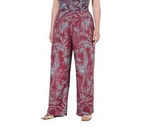 Ulla Popken Pantaloni a Palazzo con Design Ispirato alla Giungla, Taglio della Gamba Ampio e Cintura Elastica Viola Bacca 58+ 841278348-58+