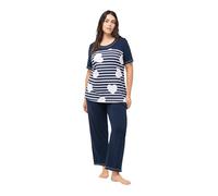 Ulla Popken Pigiama a Righe e Cuori, Blu Notte, 12-14 Donna