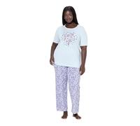 Ulla Popken Pigiama con Fiori, Scollo a Girocollo e Mezze Maniche Blu 46+ 843256700-46+