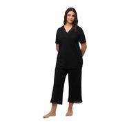 Ulla Popken Pigiama con Ricamo, Scollo a V, Mezza Manica, modalmix, Nero, 58-60 Donna