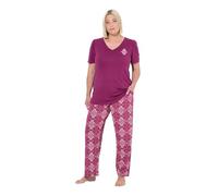 Ulla Popken Pigiama con Rombi, Scollo a V e Mezze Maniche Rosa Fucsia 54+ 840320824-54+