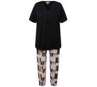 Ulla Popken Pigiama con Scollo a V, Mezze Maniche e Modal Nero 46+ 830155100-46+