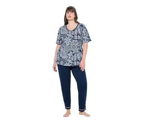 Ulla Popken Pigiama da Donna con Scollo a V, Mezza Manica, con Tasche, Blu Notte, 46-48