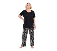 Ulla Popken Pyjama, Zweiteiler, Scribble-Herz, Halbarm, Lange Hose Set di Pigiama, Nero, 46-48 Donna