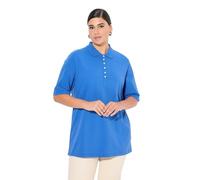 Ulla Popken Polo da Donna, piqué, Colletto Polo, abbottonatura in Velluto, Maglietta a Mezza Manica, Blu Prugna, 52/54 IT