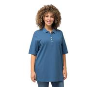 Ulla Popken Poloshirt, piqué, Polokragen, Samt-Knopfleiste, Halbarm Maglietta, Blu Denim, 72/74 IT Donna