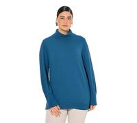 Ulla Popken Pullover con Collo Dolcevita, Alti orli a Costine e Maniche Lunghe Verde Blu 42+ 799922768-42+