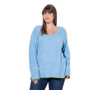 Ulla Popken Pullover con Cuore Ricamato, Scollo a V e Maniche Lunghe Cielo Blu 46+ 845309706-46+
