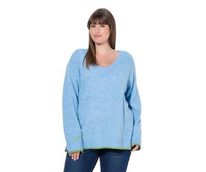 Ulla Popken Pullover con Cuore Ricamato, Scollo a V e Maniche Lunghe Cielo Blu 46+ 845309706-46+