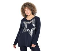Ulla Popken Pullover, Pailletten-Stern, V-Ausschnitt, Langarm, Blu Marino, 52-54 Donna