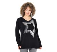 Ulla Popken Pullover, Pailletten-Stern, V-Ausschnitt, Langarm, Nero, 56-58 Donna