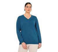 Ulla Popken Pullover, V-Ausschnitt, Langarm, Weicher Feinstrick, Blaugrün, 46-50 Donna