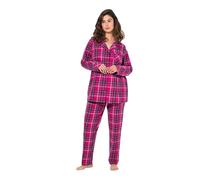 Ulla Popken Pyjama, Flanell, Karo, Reverskragen, Langarm Set di Pigiama, Fuchsia, 52-54 Donna
