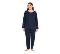Ulla Popken Pyjama, Hohlsaum, Wellenkanten, Rundhals, Langarm Set di Pigiama, Blu Notte, 50-52 Donna