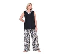Ulla Popken Pyjama, Pigiama Palmes Spring, Nero, 46-48 Donna