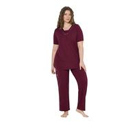 Ulla Popken Pyjama, Satindetails, V-Ausschnitt, Halbarm Set di Pigiama, Rosso Vivo, 42-44 Donna