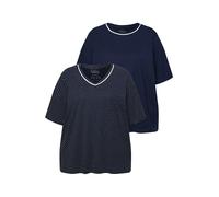 Ulla Popken Pyjama-Shirts, 2er-Pack, Punkte/Uni, Halbarm Parte Superiore del Pigiama, Blu Notte, 60/62 IT Donna