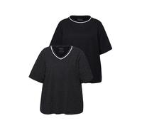 Ulla Popken Pyjama-Shirts, 2er-Pack, Punkte/Uni, Halbarm Parte Superiore del Pigiama, Nero, 60/62 IT Donna