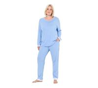 Ulla Popken Pyjama, Spitze, Rundhals, Langarm Set di Pigiama, Azzurro, 46-48 Donna