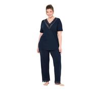 Ulla Popken Pyjama, Spitze, V-Ausschnitt, Halbarm, Taschen Set di Pigiama, Blu Notte, 50-52 Donna