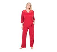 Ulla Popken Pyjama, Spitzeneinsatz, V-Ausschnitt, 3/4-Arm Set di Pigiama, Salsa, 46-48 Donna