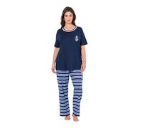 Ulla Popken Pyjama, Stripe Fusion Pigiama, Blu Notte, 46-48 Donna