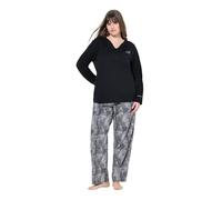 Ulla Popken Pyjama, Zweiteiler, Tunika-Ausschnitt, Langarm Pigiami, Nero, 50-52 Donna