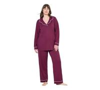 Ulla Popken Pyjama, Zweiteiler, Zierpaspeln, V-Ausschnitt, Langarm Pigiama, Bacca Scura, 46-48 Donna