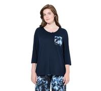 Ulla Popken Pyjamashirt, U-Boot-Ausschnitt, 3/4-arm, Biobaumwolle Parte Superiore del Pigiama, Blu Marino, 52/54 IT Donna