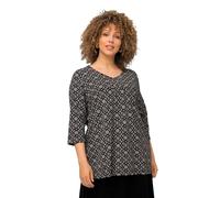 Ulla Popken Shirt, A-Linie, Zierfalten, V-Ausschnitt, 3/4-arm Maglietta, Nero, 72/74 IT Donna