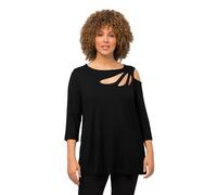 Ulla Popken Shirt, Cut-OUTS, A-Linie, U-Boot-Ausschnitt, 3/4-Arm, Magliette Donna, Schwarz,
