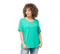 Ulla Popken Shirt, Doppellagig, Slim, Rundhals, Halbarm 810528 T, Verde Turchese, 48/50 IT Donna
