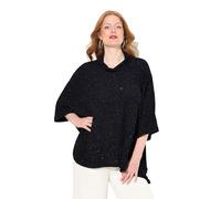 Ulla Popken Shirt, Glitzer-Effekt, Oversized, Rollkragen, Halbarm T, Blu Marino, 56/62 IT Donna