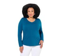 Ulla Popken Shirt, Slim, V-Ausschnitt, Langarm T, Blu-Verde, 48/50 IT Donna