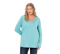 Ulla Popken Shirt, Slim, V-Ausschnitt, Langarm T, Verde Menta, 52/54 IT Donna