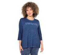 Ulla Popken Shirt, Statementstickerei, Classic, Rundhals, 3/4-arm Maglietta, Inchiostri Blu, 56/58 IT Donna
