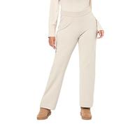 Ulla Popken Strickhose, weites Bein, Elastikbund, formstabiler Feinstrick Pantaloni, Beige, 33W x 32L Donna