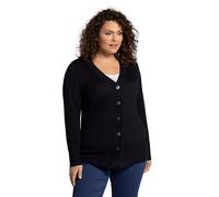 Ulla Popken Strickjacke, V-Ausschnitt, Knopfleiste, Feinstrick Maglia Tight, Blu Marino, 52-54 Donna