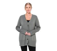Ulla Popken Strickjacke, V-Ausschnitt, Knopfleiste, Feinstrick Pullover, Grigio-Verde, 52-54 Donna